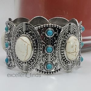 NEW Silver and Turquoise Stretch Bangle Bohemian Bracelet